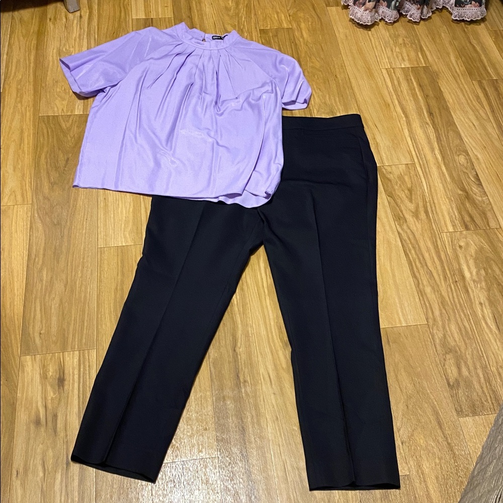 Chaps Ladies Black Straight Leg Pants; size 16 paired with Shein top